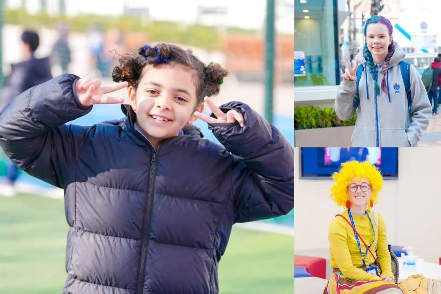 Students showcasing full creativity on Crazy Hair Day