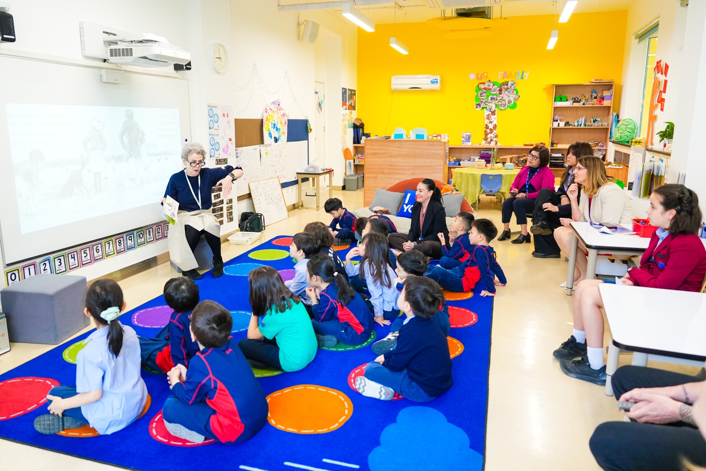 Year 1 students happily engaging in the storytelling session
