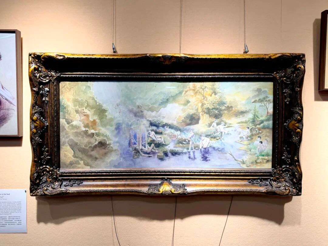 Elin Siu 水彩画《Rest of the Soul》（2024–2025），纵向长幅作品，于上海耀华古北聚光艺廊展出